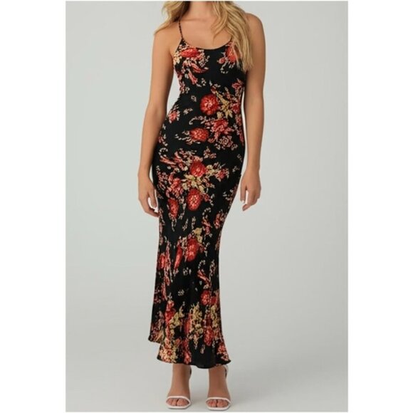 NEW REFORMATION Women's Parma Maxi Dress Admire Black/Red - Picture 3 of 14